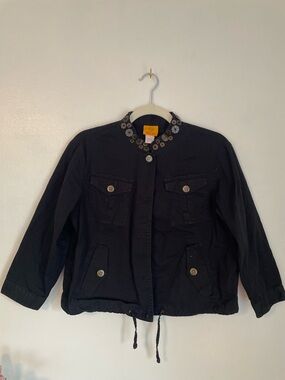 RUBY RD. black cargo jacket slightly cropped metal details drawstring size 8